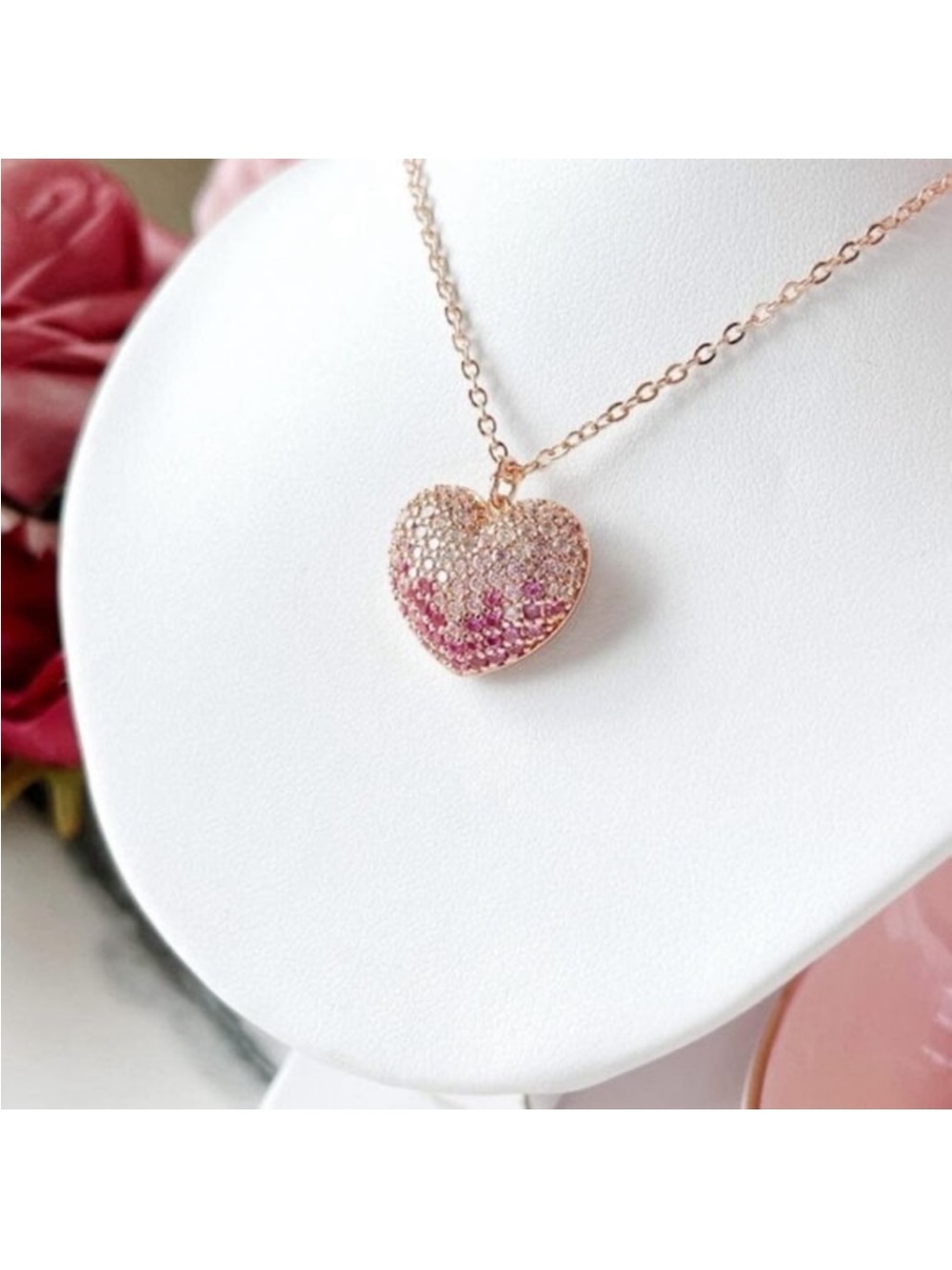 Park Lane Blush Crush Pink Pavé Heart Necklace Rose Gold